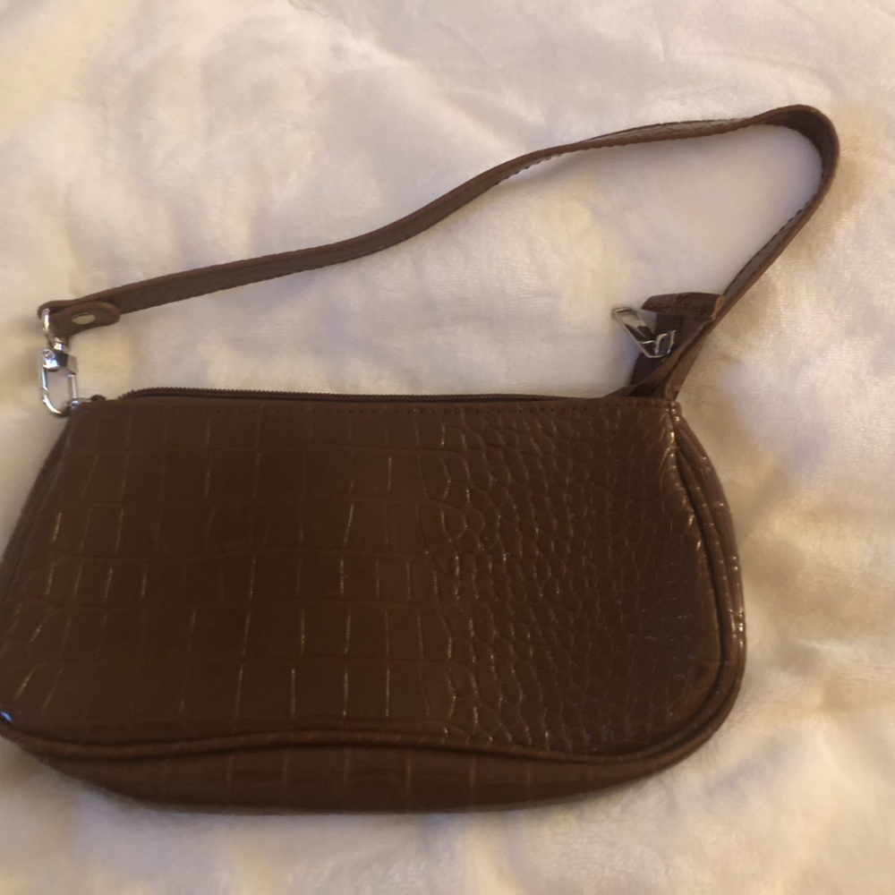 Brown Croc-Embossed Wristlet Clutch